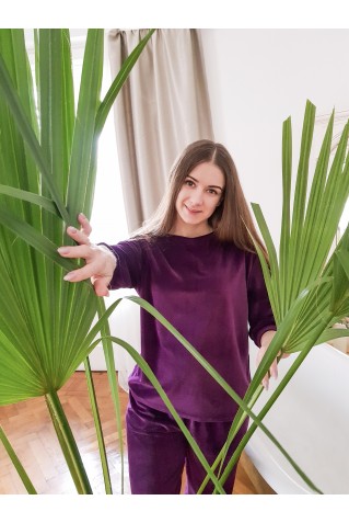 Велюровый костюмчик Toozz штаны + джемпер оттенка темный аметист